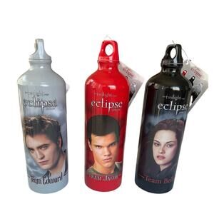 Twilight eclipse 2010 promotional aluminum water bottles black red and gray